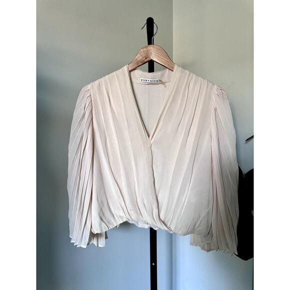 Alice + Olivia Axel Cross Front Top in Champagne Pleated - Picture 3 of 8